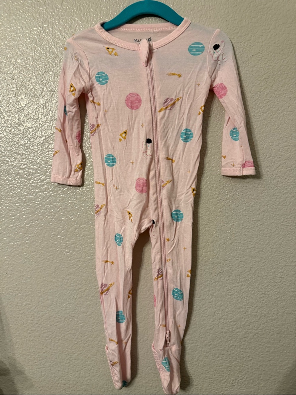 Kids Pink Space-Print One-Piece Pajamas -